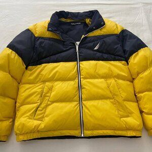 Nautica puffer jacket Large L reversible Yellow and blue tempasphere colorblock